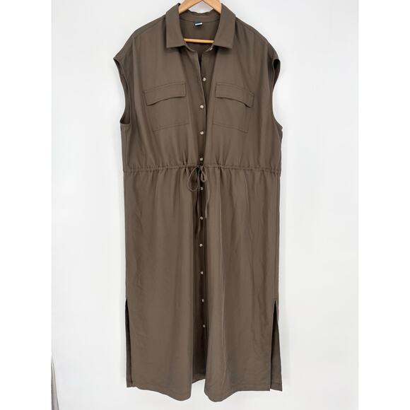 Old Navy Olive Green Utility Waist-Defined Midi Shirt Dress Size XL - Picture 4 of 8